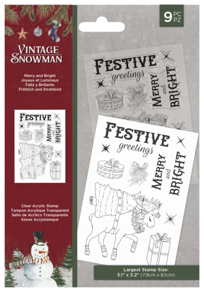 Crafters Companion - Vintage Snowman Clear Stamp Merry and Bright  - Clear Stamps