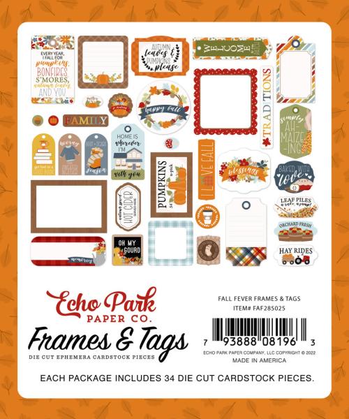 Echo Park -   Ephemera Frames & Tags - "Fall Fever" - Stanzteile & Anhänger 