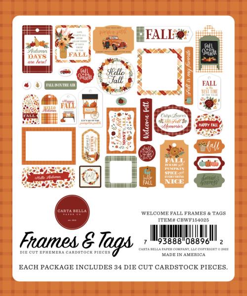 Carta Bella - Ephemera Frames & Tags - "Welcome Fall" - Stanzteile & Anhänger 