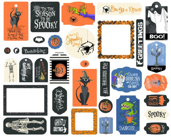 Carta Bella - Ephemera Frames & Tags - "Hocus Pocus" - Stanzteile & Anhänger 
