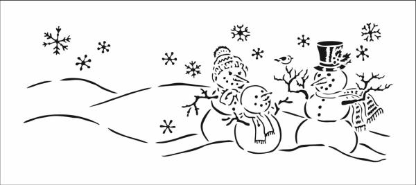 The Crafters Workshop -Slimline Stencil - Snowman Family  - 4x9" - Schablone