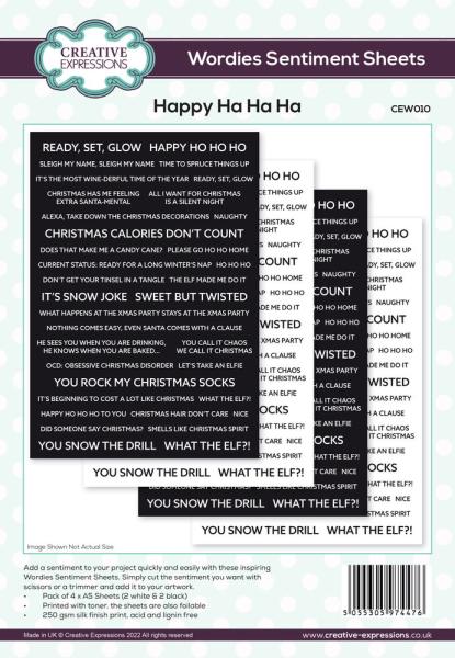 Creative Expressions - Embellishment "Happy Ha Ha Ha" Wordies Sentiment Sheets 6x8 Inch