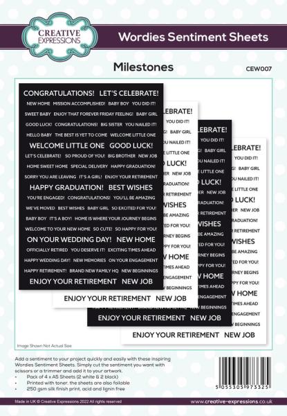 Creative Expressions - Embellishment "Milestones" Wordies Sentiment Sheets 6x8 Inch