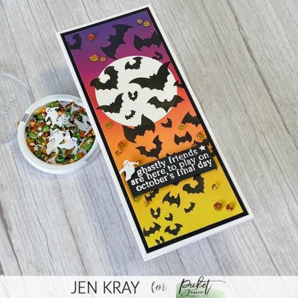 Picket Fence Studios - Stencil - "Slim Line Cauldron of Bats" - Schablone