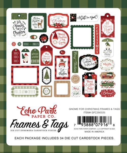 Echo Park -   Ephemera Frames & Tags - "Gnome For Christmas" - Stanzteile & Anhänger 