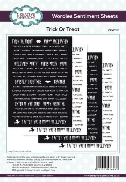 Creative Expressions - Embellishment "Trick or Treat" Wordies Sentiment Sheets 6x8 Inch
