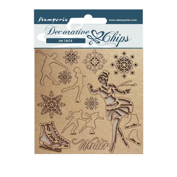 Stamperia " Sweet Winter Ice Skater" Decorative Chips - Holzmotive