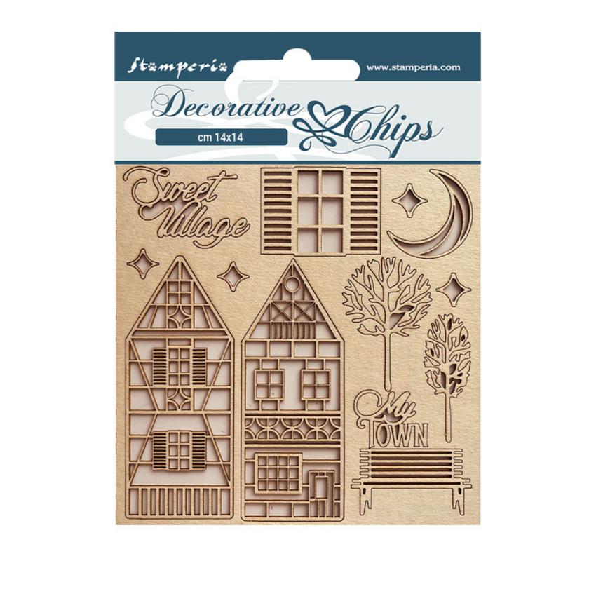 Stamperia " Sweet Winter Village" Decorative Chips - Holzmotive
