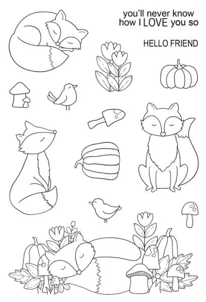 Janes Doodles " Sleepy Fox" Clear Stamp - Stempelset