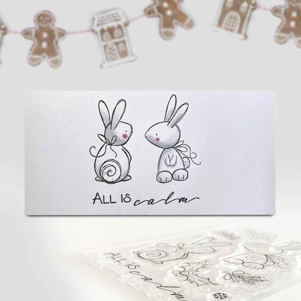 Polkadoodles  -Stempel - " All is Calm Winter Rabbits  " - Clear Stamp-Set