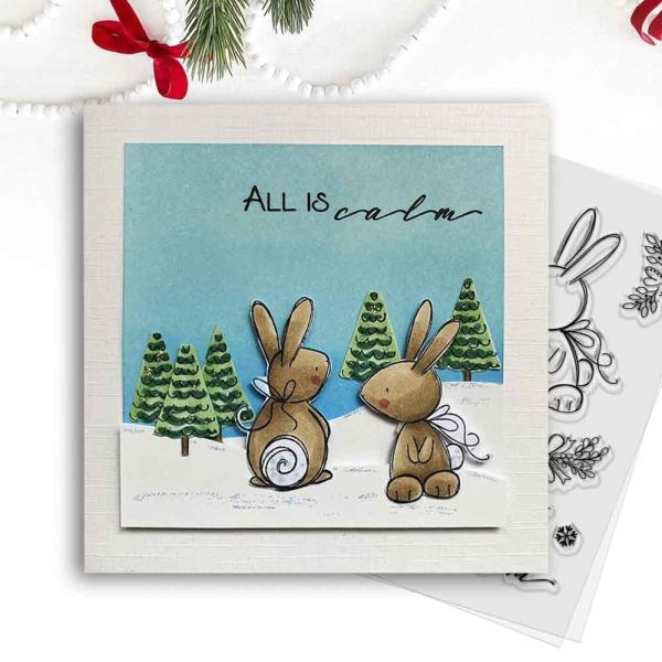 Polkadoodles  -Stempel - " All is Calm Winter Rabbits  " - Clear Stamp-Set