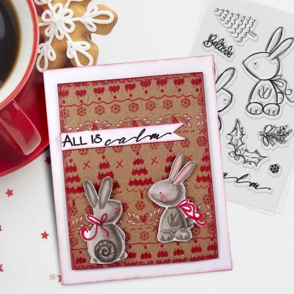 Polkadoodles  -Stempel - " All is Calm Winter Rabbits  " - Clear Stamp-Set