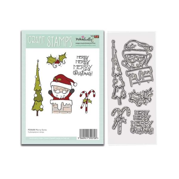 Polkadoodles -Stempel - " Merry Santa " - Clear Stamp-Set