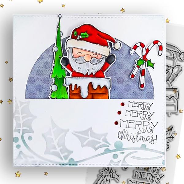 Polkadoodles -Stempel - " Merry Santa " - Clear Stamp-Set