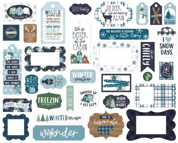Echo Park -   Ephemera Frames & Tags - "Snowed In" - Stanzteile & Anhänger 