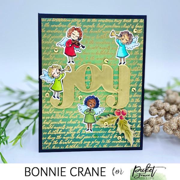 Picket Fence Studios - Clear Stamp - " Angels Sing to Newborn King " - Stempel 