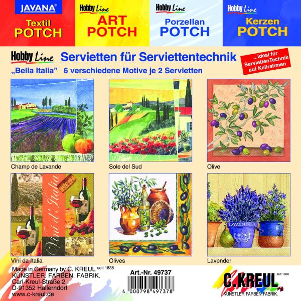 Serviettenmischpackung "Bella Italia" 12 Stück - 6 Serviettenmotive á 2 Servietten