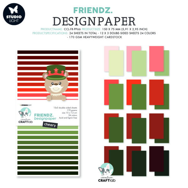 Creative Craft Lab - Studio Light - Friendz Design Paper - Paper Pad - Cheery Reds & Greens - Papier Pack 