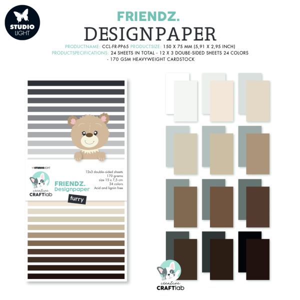 Creative Craft Lab - Studio Light - Friendz Design Paper - Paper Pad - Furry Browns  - Papier Pack 