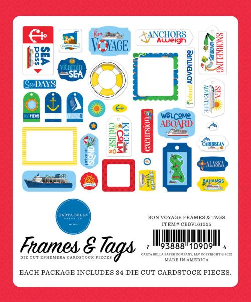 Carta Bella - Ephemera Frames & Tags - "Bon Voyage" - Stanzteile & Anhänger 