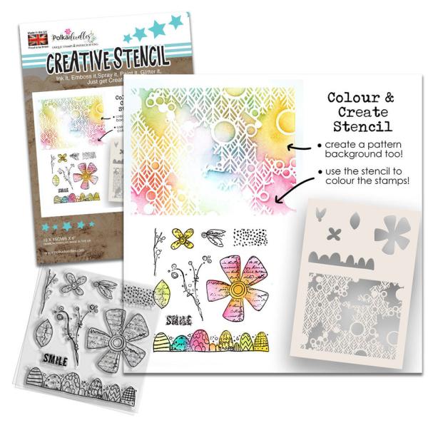 Polkadoodles  - Colour & Create - Stencil - "  Funky Daisy Smile  " - Schablone 