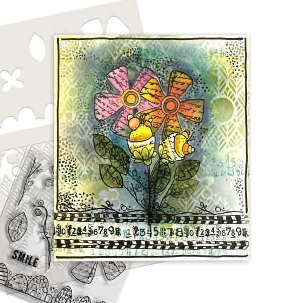 Polkadoodles  - Colour & Create - Stencil - "  Funky Daisy Smile  " - Schablone 