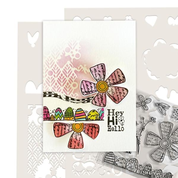 Polkadoodles  - Colour & Create - Stencil - "  Funky Daisy Smile  " - Schablone 