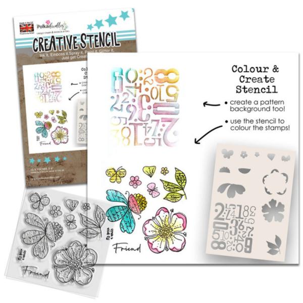 Polkadoodles  - Colour & Create - Stencil - "  Funky Flower Friend  " - Schablone 