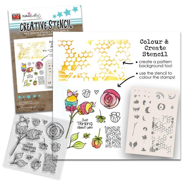 Polkadoodles  - Colour & Create - Stencil - "  Funky Rosy Posy  " - Schablone 
