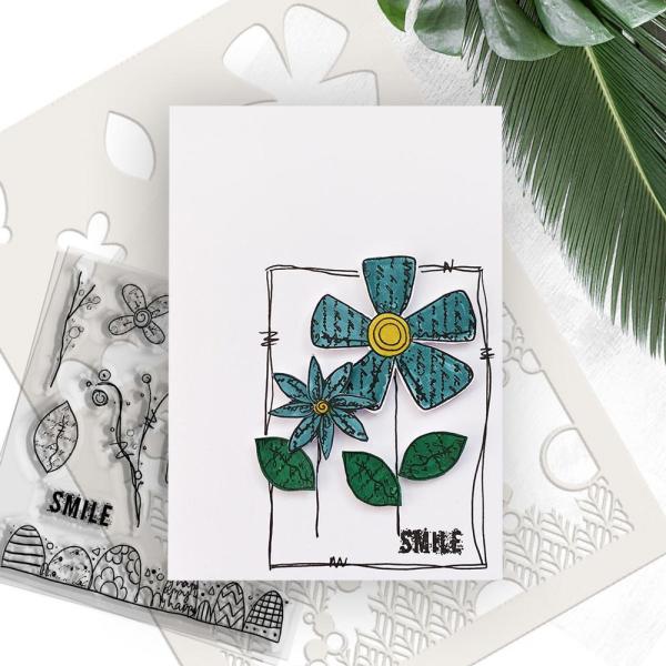 Polkadoodles  - Colour & Create - Craft Stamps - Clear Stamps - " Funky Daisy Smile  " - Stempel