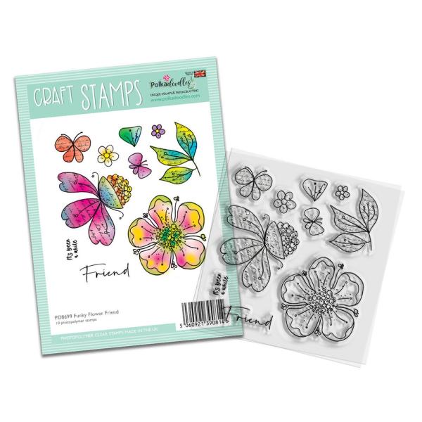 Polkadoodles  - Colour & Create - Craft Stamps - Clear Stamps - " Funky Flower Friend  " - Stempel