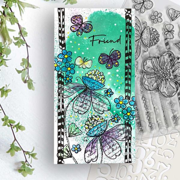 Polkadoodles  - Colour & Create - Craft Stamps - Clear Stamps - " Funky Flower Friend  " - Stempel