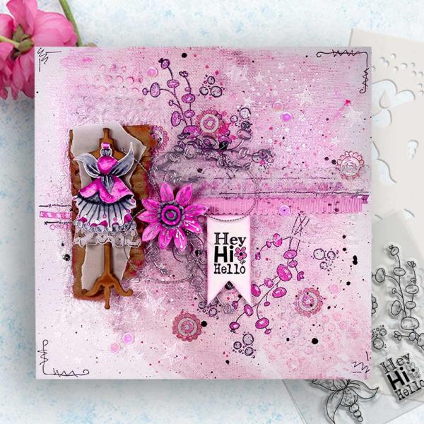 Polkadoodles - Colour & Create - Craft Stamps - Clear Stamps - " Funky Hello " - Stempel