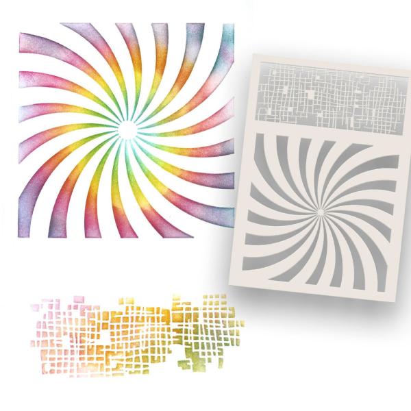 Polkadoodles - Stencil - " Funky Vortex Grid  " - Schablone 