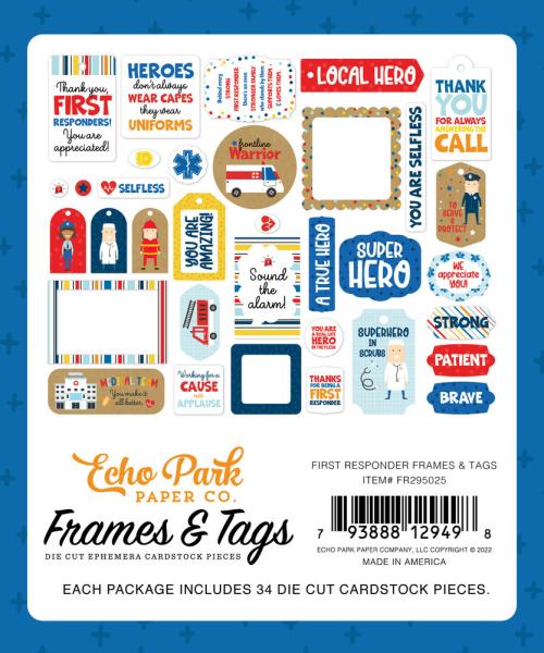 Echo Park -   Ephemera Frames & Tags - "First Responder" - Stanzteile & Anhänger 