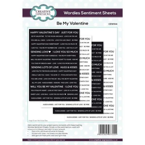 Creative Expressions - Embellishment "Be My Valentine" Wordies Sentiment Sheets 6x8 Inch