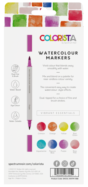 Spectrum Noir - Colorista Watercolour Marker - " Vibrant Essentials " - Aquarellstifte