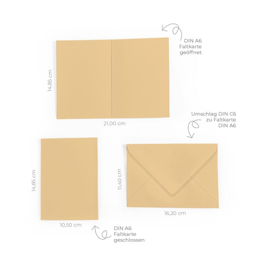 Faltkarte DIN A6 mit Briefumschlag DIN C6 in cappuccino