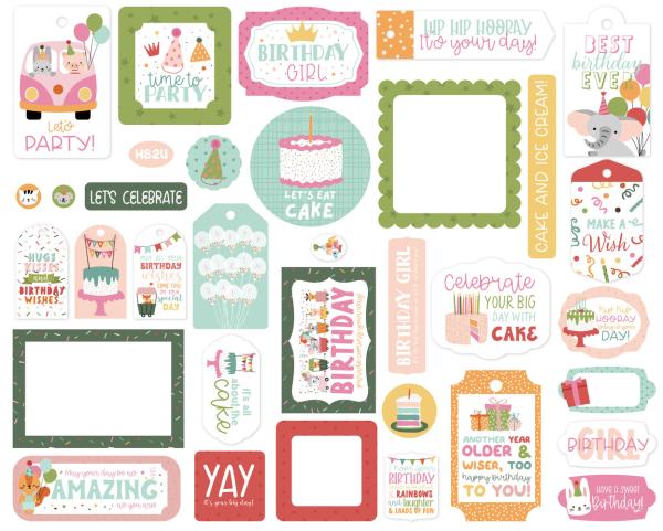 Echo Park - Ephemera Frames & Tags - "A Birthday Wish Girl" - Stanzteile & Anhänger 