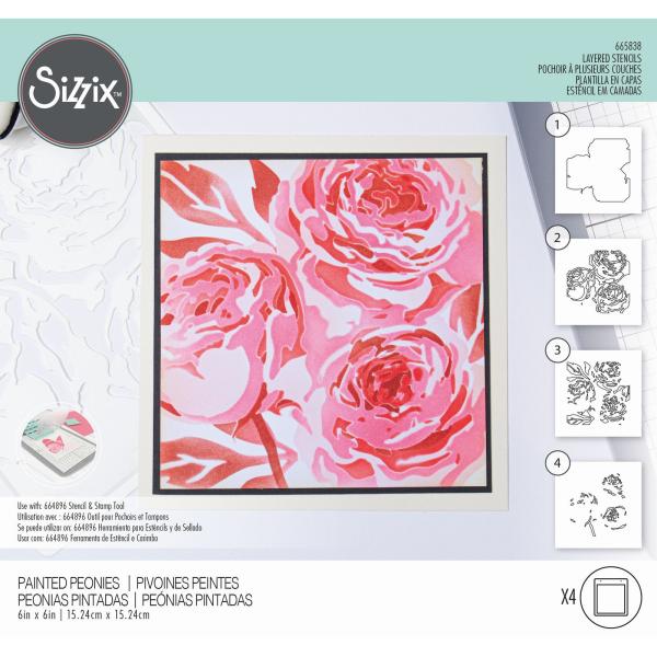Sizzix - Schablone "Peony" Layered Stencil