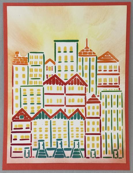 The Crafters Workshop - Layered Schablone 5,5x4,25 Inch "Cityscape Buildings" Stencil