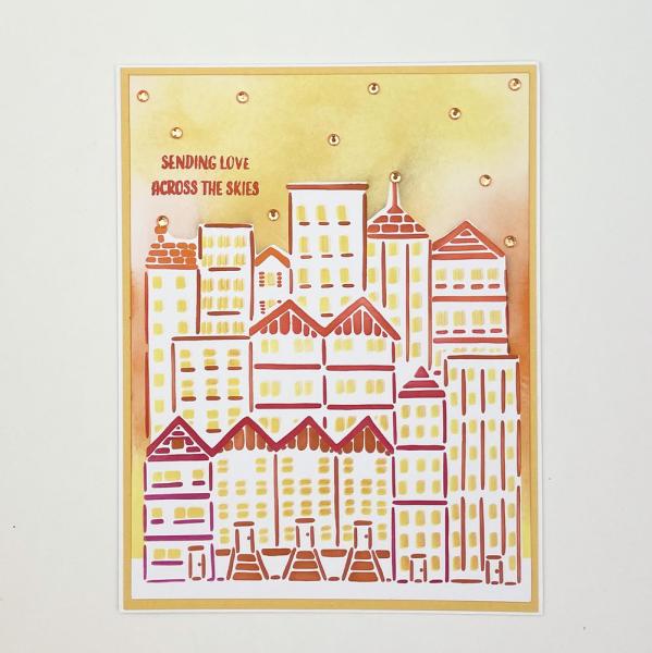 The Crafters Workshop - Layered Schablone 5,5x4,25 Inch "Cityscape Buildings" Stencil