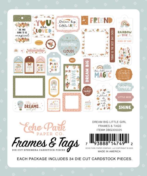 Echo Park - Stanzteile & Anhänger "Dream Big Little Girl" Frames & Tags 