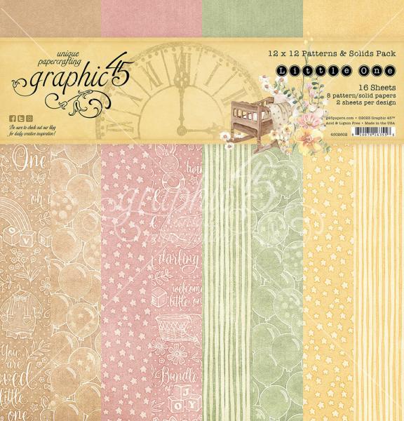 Graphic 45 - Designpapier "Little One" Patterns & Solid Pad 12x12 Inch - 16 Bogen