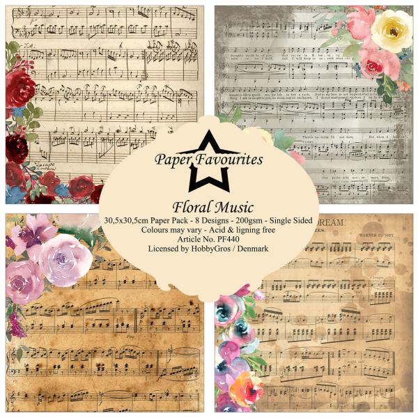 Paper Favourites - Designpapier "Floral Music" Paper Pack 12x12 Inch 8 Bogen