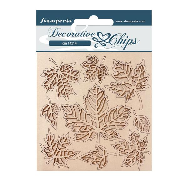Stamperia - Holzteile 14x14 cm "Leaves" Decorative Chips