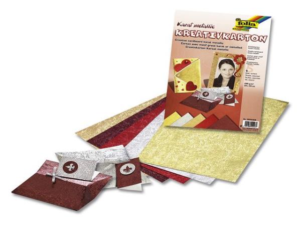 Kreativkarton "Karat metallic", 50x70cm, 5 Blatt, farbig sortiert