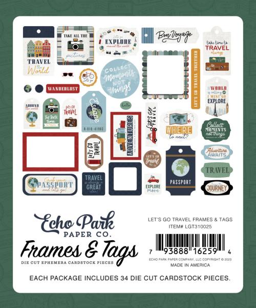 Echo Park - Stanzteile & Anhänger "Let's Go Travel" Frames & Tags 