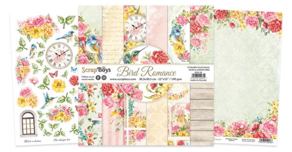 ScrapBoys - Designpapier "Bird Romance" Paper Pack 12x12 Inch - 12 Bogen
