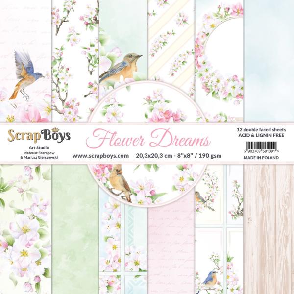 ScrapBoys - Designpapier "Flower Dreams" Paper Pack 8x8 Inch - 12 Bogen